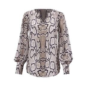 CABi 3759 Serpentine Brown, Gray, Black Snakeskin Print Blouse M